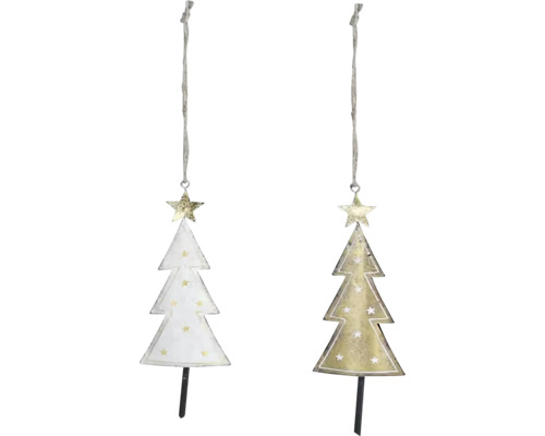 Dva závesné kovové vianočné stromčeky s hviezdou navrchu