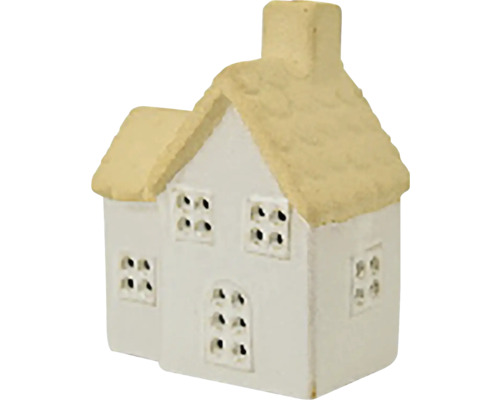 Vianočné dekorácie DOMČEK s komínom LED porcelán biela/natur 11x13x7 cm Dekoratívny model domu so slamenou strechou a niekoľkými oknami