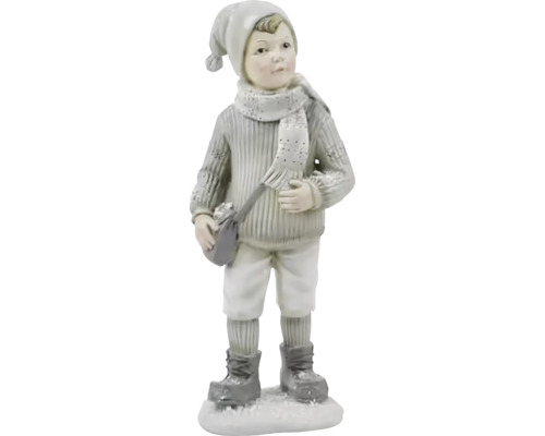 Vianočná figúrka chlapec v kulichu 23 cm Dekoratívna figúrka chlapec s čiapkou, šálom a taškou