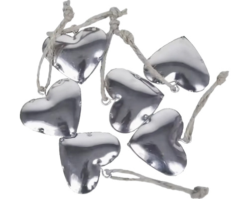 Prízdoba srdca, strieborná, 6 ks Dekoratívna girlanda so srdiečkami