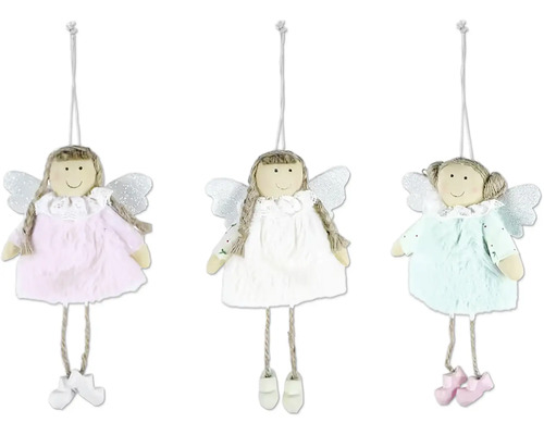 Tri dekoratívne látkové anjeli na zavesenie ako vianočné ozdoby