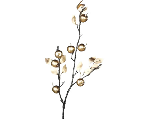 Umelá vetva s jablkami APPLES 80 cm sprejovaná zlatá Dekoratívna jabloňová vetva so zlatými jablkami a listami