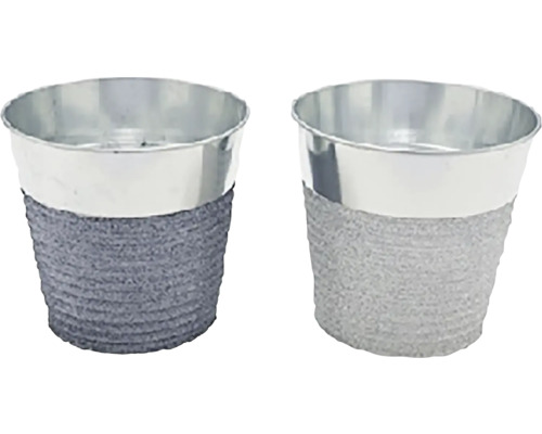 Kovový obal na kvetináč, strieborná/sivá s trblietkami Dva kovové kvetináče s pleteným vzorom