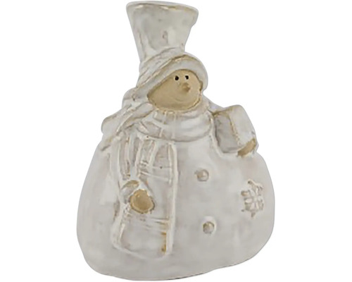 Vianočná figúrka SNEHULÁK keramika biela/krémová 9x6x12 cm Dekoratívna figúrka snehuliaka s klobúkom a šálom