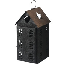 Dekoratívny svietnik lampáš v tvare domu s motívmi srdca a hviezdy.