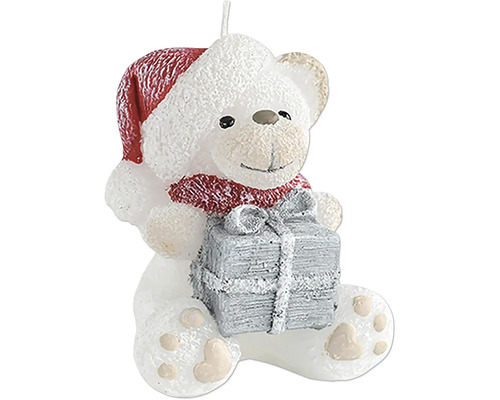 Sviečka MEDVEDÍK S DARČEKMI vianočná 11cm Sviečka na vianočný stromček Medvedík s darčekom a vianočnou čiapkou