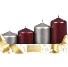 Sada adventných sviečok v striebornej a vínovej farbe