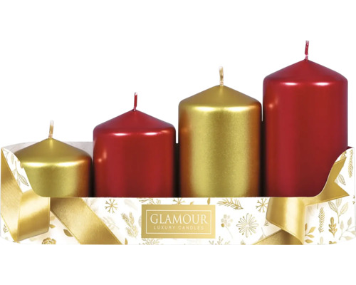 Sada adventných sviečok v zlatej a červenej farbe