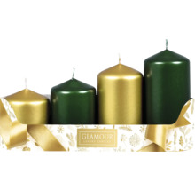 Štyri adventné sviečky v zlatej a zelenej farbe