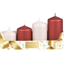 Štyri sviečky rôznych výšok v dekoratívnom balení.