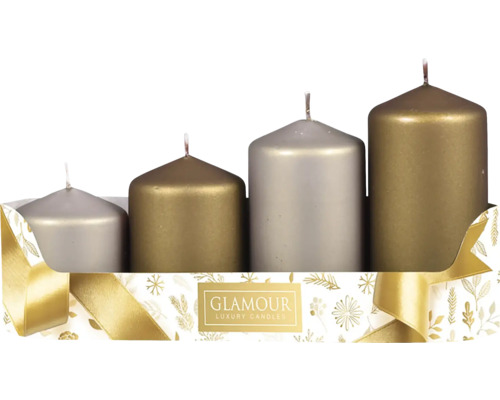 Sviečka adventná stupeň MIX metal lesk Sada adventných sviečok v odstupňovanej veľkosti