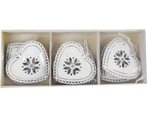 Závesná dekorácia Srdce biele, ks Drevené ozdobné prívesky v tvare srdca v sade