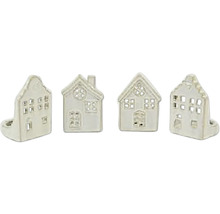 Štyri dekoratívne držiaky na čajové sviečky v tvare domu z keramiky