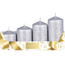 Strieborné valcové sviečky v balení po štyroch kusoch