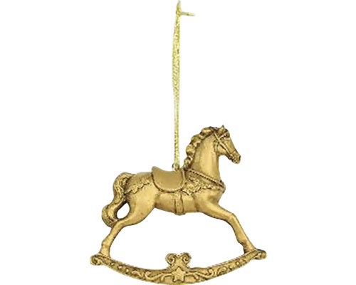 Závesná vianočná dekorácia KONÍK hojdacia polystone zlatá 12x11x3 cm Hojdací koník ako ozdoba na vianočný stromček