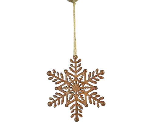 Závesná vianočná dekorácia vločka RUSTY kov hrdzavá 15x15x1,5 cm Snehová vločka na zavesenie