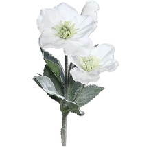 Umelá vianočná ruža s bielymi kvetmi a zelenými listami
