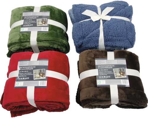 Deka z mikrovlákna Sherpa 150x200cm, 100% PES, MIX farieb Štyri deky z mikrovlákna so vzhľadom ovčej kože, každá s páskou.