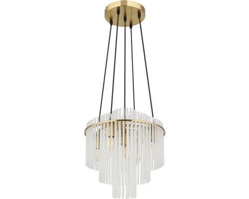 Závesné svietidlo s priehľadnými tyčami a zlatými akcentmi