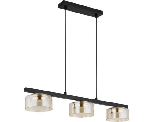 Čierne závesné svietidlo s tromi tienidlami
