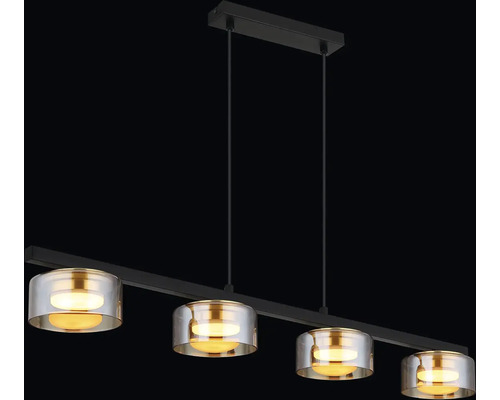Závesné svietidlo so štyrmi svetlami a sklenenými tienidlami