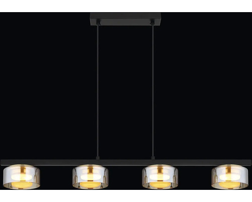 Závesné svietidlo so štyrmi lampami a sklenenými tienidlami