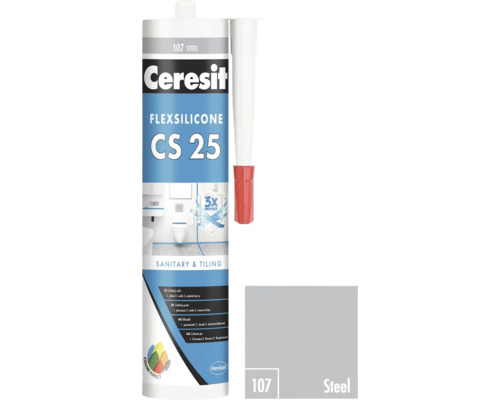 Ceresit Flexsilicone CS 25 sanitárny a tesniaci silikón, odtieň oceľ 107