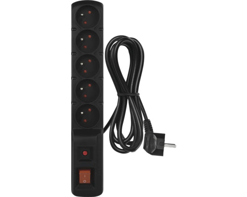 Predlžovací kábel s piatimi zásuvkami a spínačom