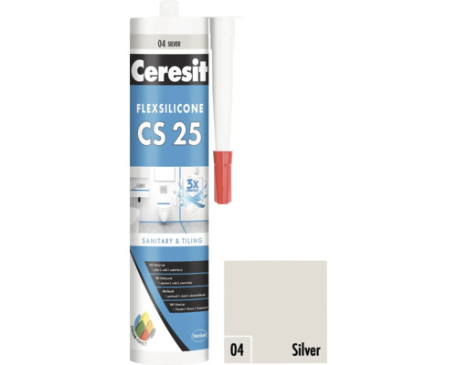 Silikón sanitárny Ceresit CS 25 SANITARY 280 ml 04 silver Ceresit Flexsilicone CS 25 sanitárny a škárovací silikón, odtieň strieborná