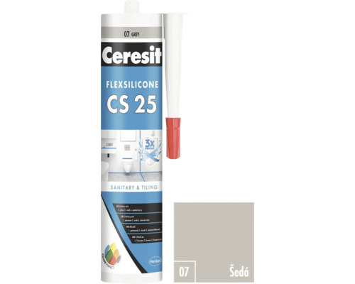 Silikón sanitárny Ceresit CS 25 SANITARY 280 ml 07 šedá Ceresit Flexsilicone CS 25 sanitárny a obkladový silikón, sivý odtieň