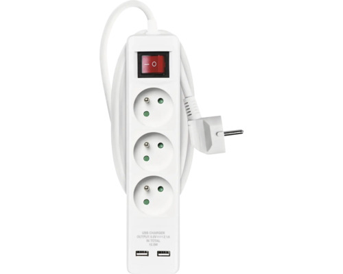 Predlžovací kábel s tromi zásuvkami a dvoma USB portami