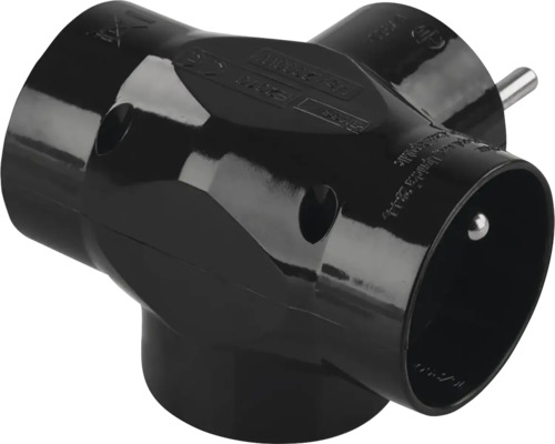 Čierna rozdvojka zástrčky Schuko s tromi prípojkami