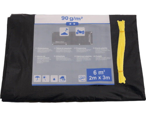 Čierna krycia plachta s gramážou 90 gramov na meter štvorcový a rozmermi 2 x 3 metre