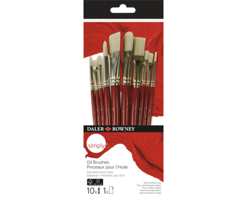 Sada olejových štetcov Daler Rowney Simply s desiatimi kusmi a tuhými syntetickými vláknami