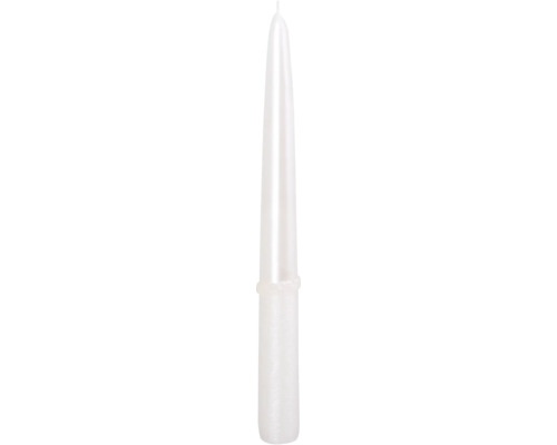 Kónická sviečka drápaná 23 cm perleťová Biela valcová sviečka