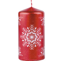 Červená stĺpová sviečka so vzorom snehových vločiek