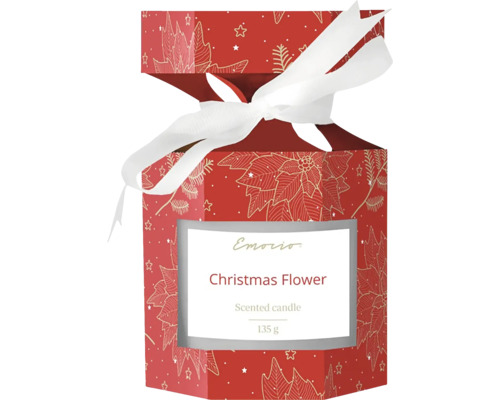 Vonná sviečka v skle Emocio Christmas Flower Ø 7 x 7 cm 135 g darčekovo balená Vonná sviečka Vianočný kvet v červenom darčekovom balení