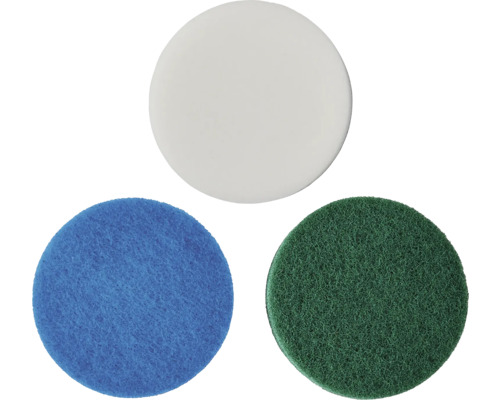 Tri čistiace podložky: leštiaca podložka, čistiaca podložka, abrazívna podložka