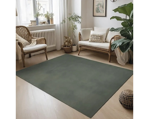 Obývacia izba s moderným kobercom, ratanovým nábytkom a izbovými rastlinami pre útulnú atmosféru.