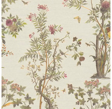 Tapeta s kvetinovým vzorom, stromami, vtákmi a motýľmi