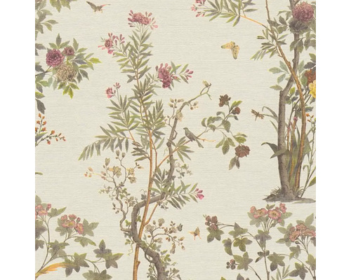 Vliesová tapeta History of Art 790431 Natur béžová zelená hnedá 10,05 x 0,53 m Tapeta s kvetinovým vzorom, stromami, vtákmi a motýľmi