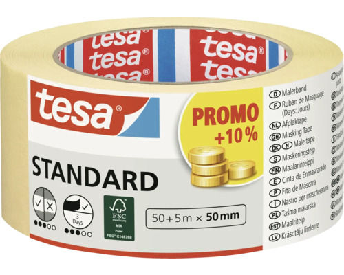 Maskovacia páska PROMO Standard Tesa 50 + 5 m x 50 mm Tesa Standard maliarska páska, 50+5 metrov x 50 milimetrov