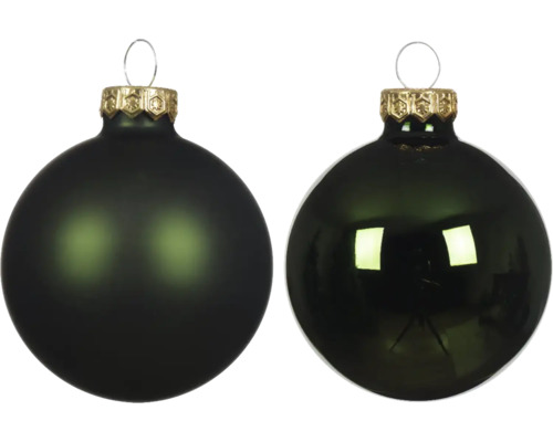 Dve zelené vianočné gule so zlatým závesom