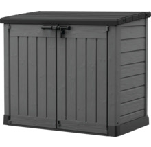 Sivý úložný box na náradie s uzamykateľnými dverami na vonkajšie použitie