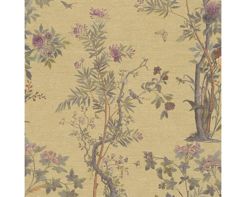 Vliesová tapeta History of Art 790432 Natur zlatá zelená 10,05 x 0,53 m Tapeta so vzorom kvetov, stromov a vtákov