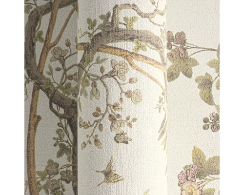 Tapeta so vzorom stromov, kvetov a vtákov