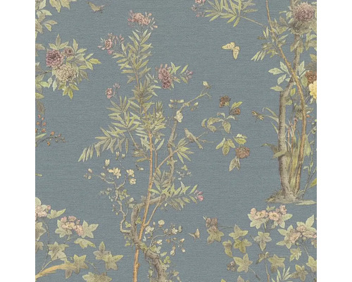 Tapeta so vzorom stromov, kvetov, motýľov a vtákov