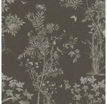 Tapeta s kvetinovým vzorom, rastlinami, motýľmi a vtákmi