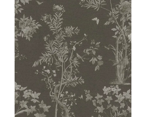 Vliesová tapeta History of Art 790436 Natur hnedá čierna 10,05 x 0,53 m Tapeta s kvetinovým vzorom, rastlinami, motýľmi a vtákmi