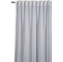 Biely, priehľadný záves s riasiacou páskou na záclonovej tyči.